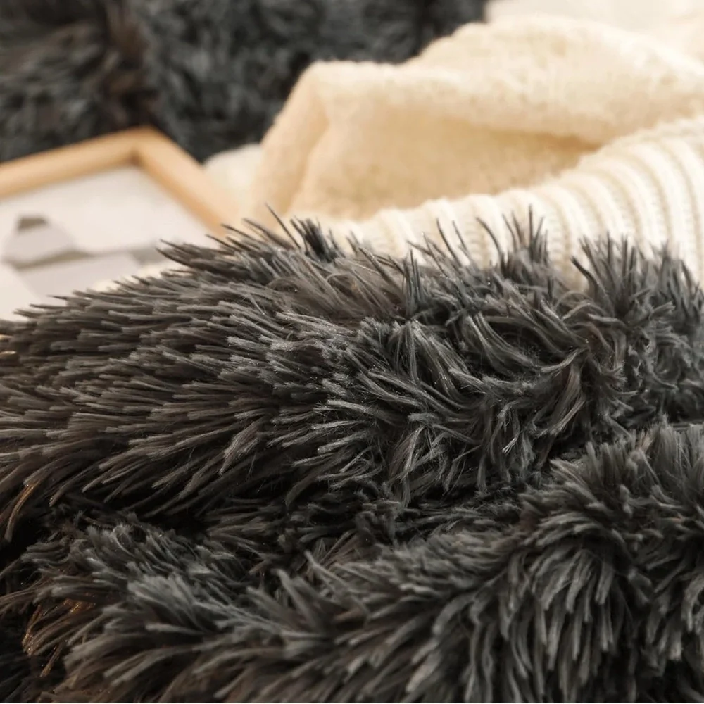 🎀DARK Gray Velvet Faux Fur Duvet Cover Zipper New🎀